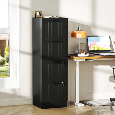 HOMCOM Commode 4 Tiroirs Bois Noir avec Verrous 40x40x131 cm