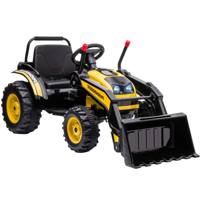 HOMCOM Tractor Excavadora Eléctrico para Niños de +3 Años Vehículo Infantil con Batería 6V Pala Música y Luces Velocidad de 2 Niveles 132x62x65 cm Negro y Amarillo
