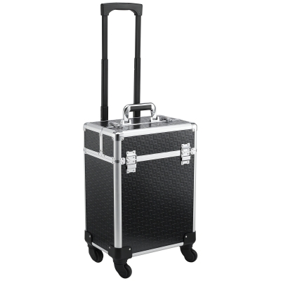 HOMCOM Valise Trolley Maquillage Alu Noir 34x24x52cm