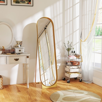 HOMCOM Miroir Moderne 40x150cm Métal Or Autoportant/Mural
