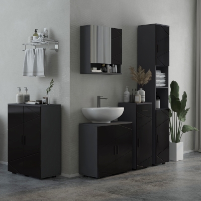 kleankin Armoire Toilette Miroir 2 Portes Bois 55x17x55cm Noir