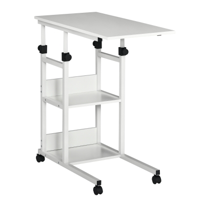 HOMCOM Table d'Appoint Roulante Métal Blanc Réglable