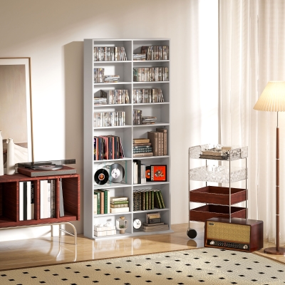 HOMCOM Étagère CD/DVD 175cm 14 Étagères Ajustables Blanc