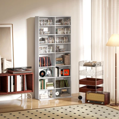 HOMCOM Étagère CD/DVD 175cm 14 Étagères Ajustables Blanc