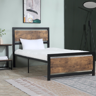 HOMCOM Lit Simple Industriel Bois et Acier 90x200 cm