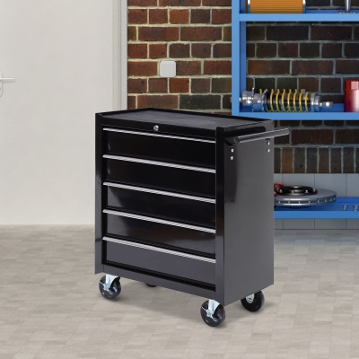 HOMCOM Armoire à Outils 5 Tiroirs Acier Noir à Roulettes