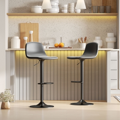 HOMCOM Ensemble de 2 tabourets de bar, tabourets de bar en similicuir, pivotants, avec dossier et repose-pieds, base en métal, noir