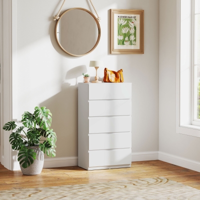 HOMCOM Commode Sideboard Commode à tiroirs, 5 tiroirs, 55 cm x 34 cm x 100 cm, Blanc