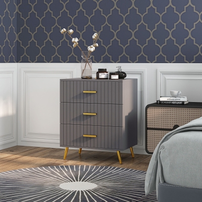 HOMCOM Commode Moderne 3 Tiroirs Bois Gris Foncé et Doré
