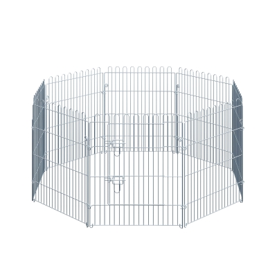 PawHut Vallas para Perros Plegables de 8 Piezas 63x76 cm con 1 Puerta y Marco de Acero para Jardín Patio Plata