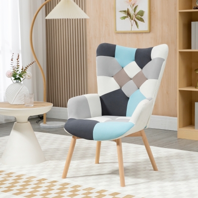 HOMCOM Fauteuil Velours Matelassé Pieds Bois 66x76x98cm Multicolore
