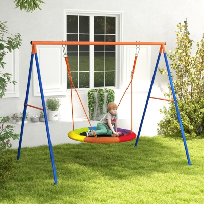 Outsunny Balançoire Nid Enfants Métal 196x172x180cm Multicolore