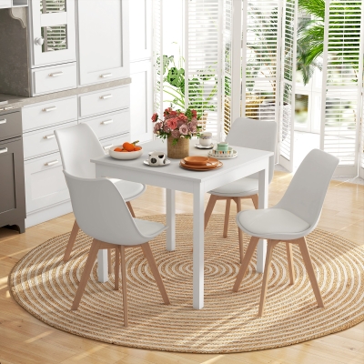 HOMCOM Set 4 Chaises Nordiques Blanc Pieds Bois Coussin Similicuir