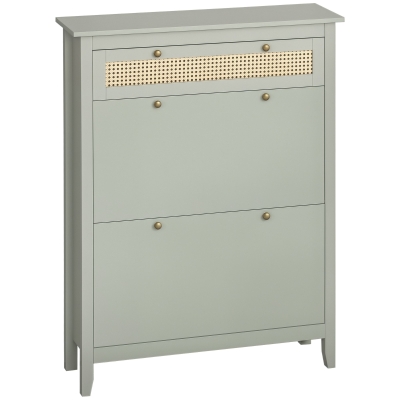 HOMCOM Meuble Chaussures Vert Rotin Bohème Chic