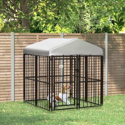 PawHut Chenil Enclos pour Chiens de Petite et Moyenne Taille, Poules et Canards avec Toit, 122x122x138 cm