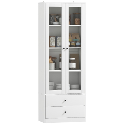 HOMCOM Buffet Cuisine Blanc avec Tiroirs et Portes en Verre
