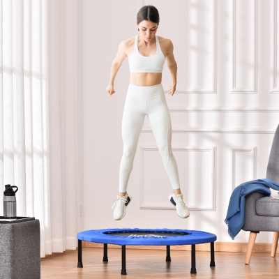 HOMCOM Mini Trampoline Fitness Ø91cm Pieds Antidérapants Noir+Bleu