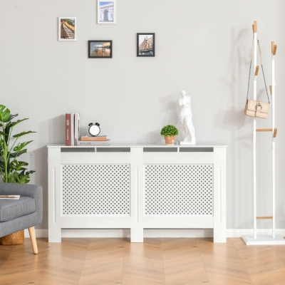 HOMCOM Cache-Radiateur Moderne Bois Blanc avec Étagère 151,5cm