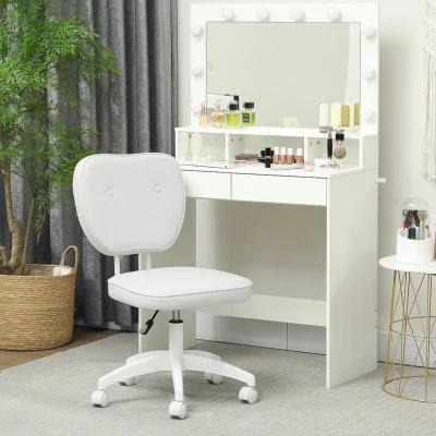 Vinsetto Cadeira de Escritório Estofada em PU com Altura Ajustável Sem Braços Cadeira de Estudo Dormitório 46x59x82-92 cm Branco