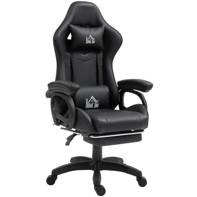 HOMCOM Chaise Gaming Massante Inclinable Similicuir Noir