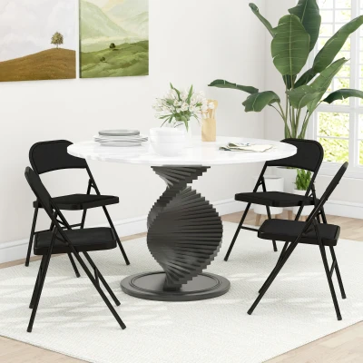 HOMCOM Set 4 Chaises Pliantes Rembourrées Polyester Acier Noir