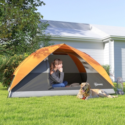 Outsunny Tente de Camping pour 3 Personnes Imperméable avec Poches, Crochet pour Lanterne et Sac de Transport, Orange