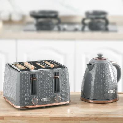 HOMCOM 2-in-1 Küchenset, Toaster und Wasserkocher, mehrere Optionen, 1,7 L, 4 Toastscheiben gleichzeitig, Kunststoff, Grau