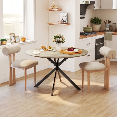 HOMCOM Table Ronde Ø120cm 4 Pers Acier Marron Foncé