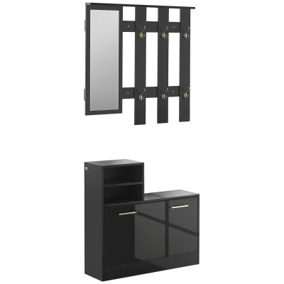 HOMCOM Appendi Abiti da Ingresso con Specchio e Scarpiera