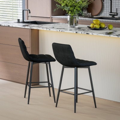 HOMCOM Set 2 Tabourets Nordique Velours Métal Noir 45x47x84 cm