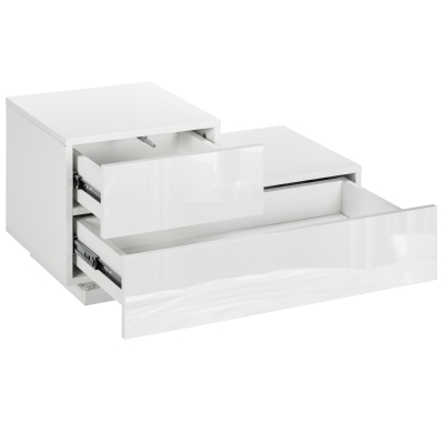 HOMCOM Table de Chevet LED RGB Moderne 2 Tiroirs Blanc 70x37x38cm