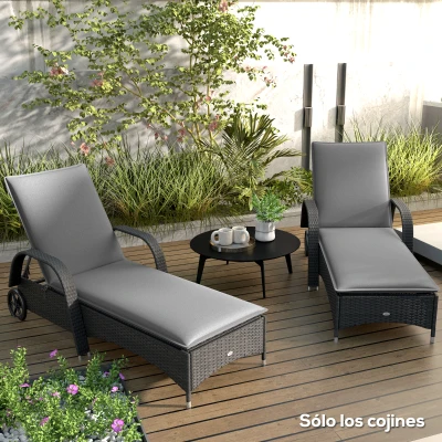 Outsunny 2 Coussins Chaises Longues Jardin 193x58x6 cm Gris