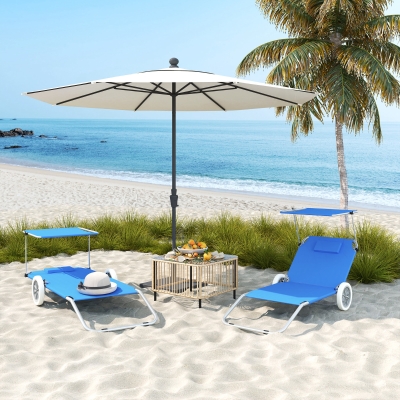 Outsunny Chaise Longue Pliante Inclinable avec Auvent Bleu