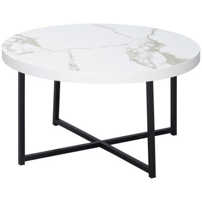 HOMCOM Table Basse Ronde Effet Marbre Ø80cm Métal Blanc