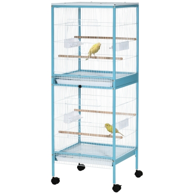 PawHut Volière Intérieure 2 en 1 avec Roues et Plateaux 51.5x50x140cm