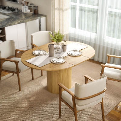 HOMCOM Mesa de comedor extensible, mesa de cocina, para 6 a 8 personas, 110-150 x 75 cm, efecto madera natural