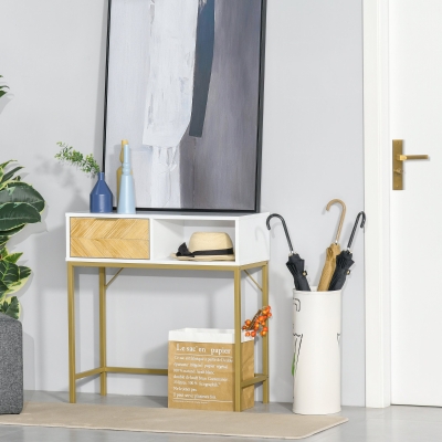 HOMCOM Table Console Moderne Bois Blanc/Or 80x30x80.5cm