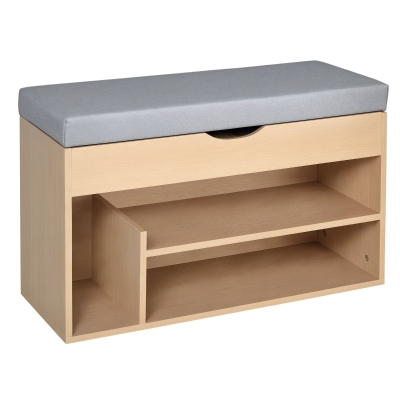 HOMCOM Panca Portascarpe 80cm x 30cm x 48cm Rovere e Grigio