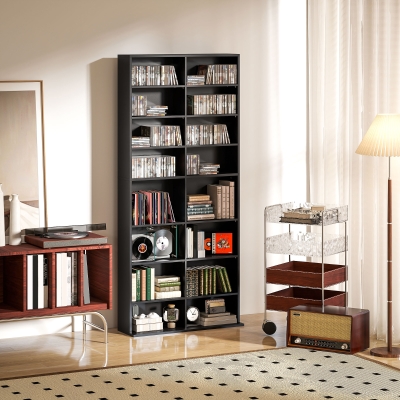 HOMCOM Etagère à CD avec 14 Étagères Réglables, Capacité de 640 CD/360 DVD, 78,5x24x175 cm, Noir