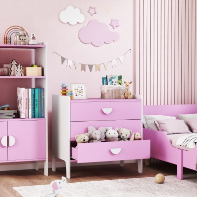 AIYAPLAY Commode Enfant 3 Tiroirs Rose 60x40x60 cm