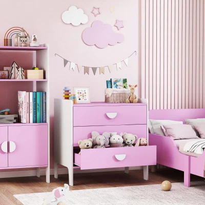 AIYAPLAY Commode Enfant 3 Tiroirs Rose 60x40x60 cm
