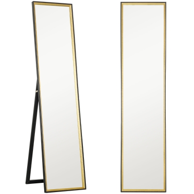 HOMCOM Miroir Pleine Longueur Bois Verre 37x157cm Noir Doré