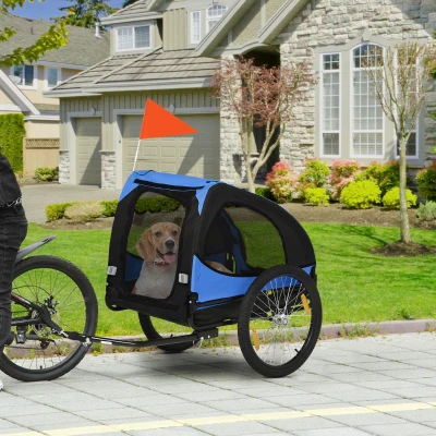 PawHut Remorque Vélo Chien Pliante Résistante 140x71x83cm Bleu