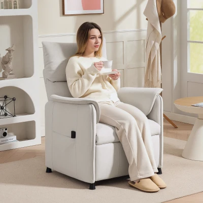 HOMCOM Fauteuil Relax Tissu Crème avec Repose-Pieds Ajustable