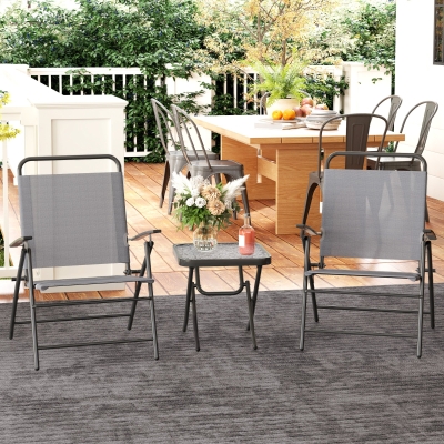 Outsunny Ensemble Jardin Table Verre & 2 Chaises Pliables Gris