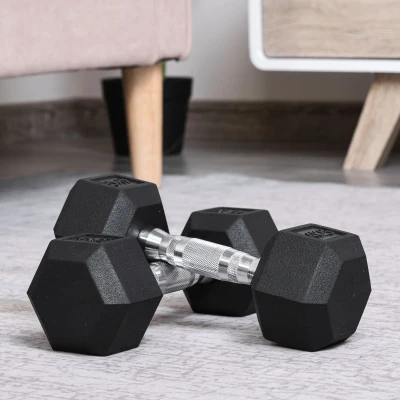 HOMCOM Ensemble Haltères Fonte 2x4kg Poignée Striée Musculation Maison