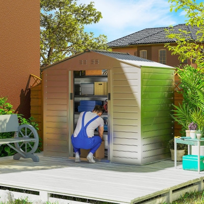 Outsunny 2,43 ㎡ Gerätehaus, 213 x 131 x 192 cm Geräteschuppen mit Satteldach, Abschließbare Schiebetür, wetterfest, Grau