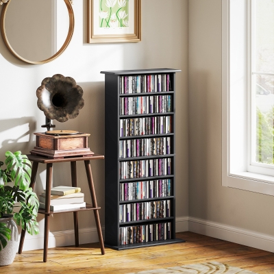 HOMCOM Étagère à CD 6 Niveaux Réglables Noir 58x24x124,5 cm