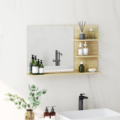 kleankin Miroir Salle de Bain Moderne Bois Naturel avec Étagères