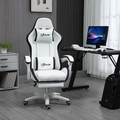 Vinsetto Chaise de Jeu Réglable Inclinable Blanc Noir
